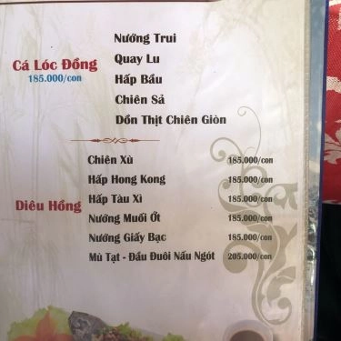 Thực đơn- Quán Ăn Sông Thương - Ẩm Thực Sân Vườn