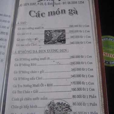 Thực đơn- Quán Ăn Song Yến - Câu Cá Giải Trí