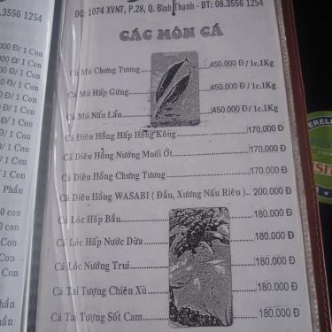 Thực đơn- Quán Ăn Song Yến - Câu Cá Giải Trí