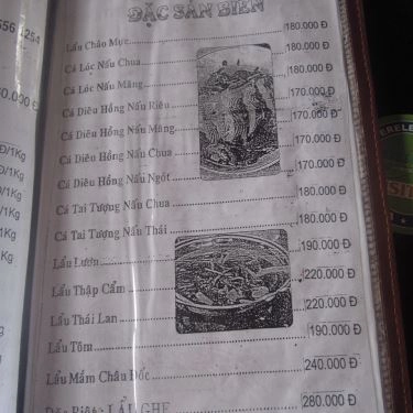 Thực đơn- Quán Ăn Song Yến - Câu Cá Giải Trí