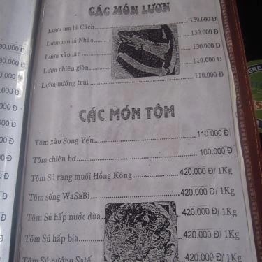 Thực đơn- Quán Ăn Song Yến - Câu Cá Giải Trí