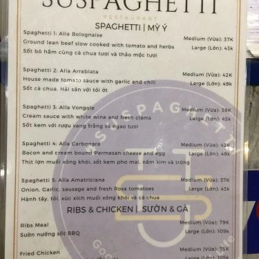 Thực đơn- Quán Ăn Su Spaghetti