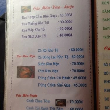 Thực đơn- Quán Ăn Suối Trăng Quán - Hồ Văn Cống
