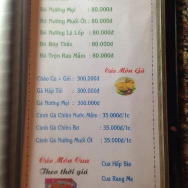 Thực đơn- Quán Ăn Suối Trăng Quán - Hồ Văn Cống