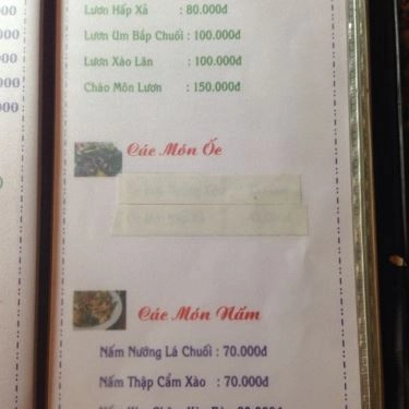 Thực đơn- Quán Ăn Suối Trăng Quán - Hồ Văn Cống