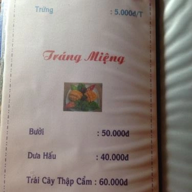 Thực đơn- Quán Ăn Suối Trăng Quán - Hồ Văn Cống