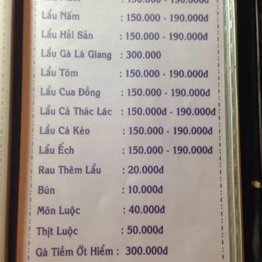 Thực đơn- Quán Ăn Suối Trăng Quán - Hồ Văn Cống