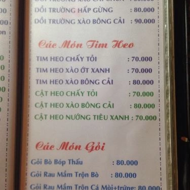 Thực đơn- Quán Ăn Suối Trăng Quán - Hồ Văn Cống