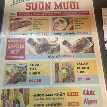 Thực đơn- Quán Ăn Sườn Mười - Sườn Nướng BBQ