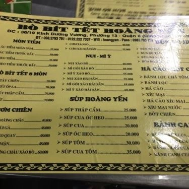Thực đơn- Quán Ăn Súp Cua Hoàng Yến