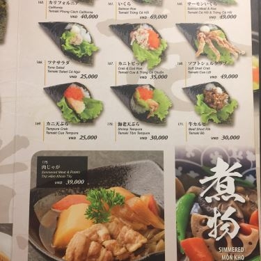 Thực đơn- Nhà Hàng Sushi Uraetei - Cộng Hòa