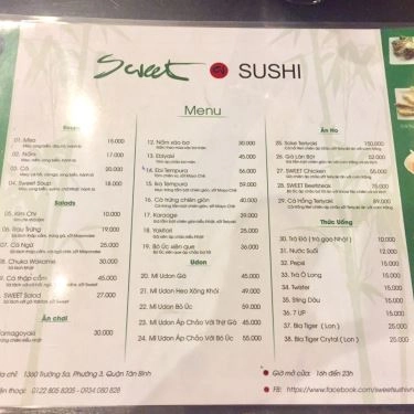 Thực đơn- Quán Ăn Sweet Sushi - Sushi & More