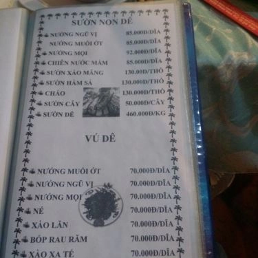 Thực đơn- Quán Ăn Tài Ký - Đặc Sản Dê