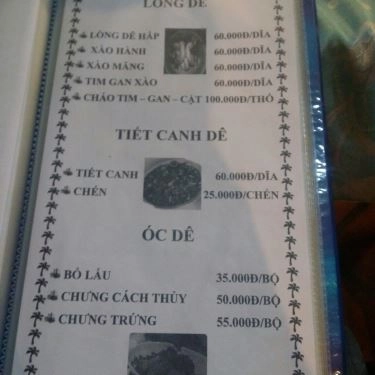 Thực đơn- Quán Ăn Tài Ký - Đặc Sản Dê
