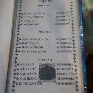 Thực đơn- Quán Ăn Tài Ký - Đặc Sản Dê