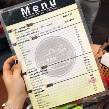 Thực đơn- Quán Ăn TAK Hotpot & BBQ