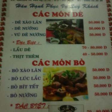 Thực đơn- Quán Ăn Tấn Beo - Lẩu Dê, Bò