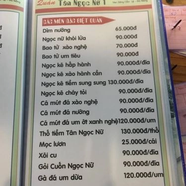 Thực đơn- Nhà Hàng Tân Ngọc Nữ Quán - Hải Sản & Đồng Quê