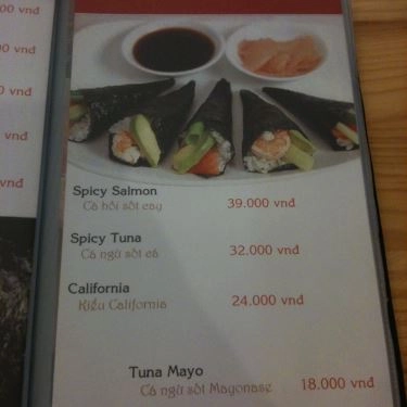 Thực đơn- Quán Ăn Tanaka - Sushi Bình Dân