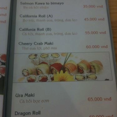 Thực đơn- Quán Ăn Tanaka - Sushi Bình Dân