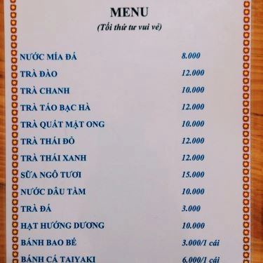 Thực đơn- Quán Ăn Tapilu - Bánh Bột Lọc Huế & Taiyaki