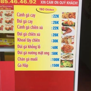 Thực đơn- Quán Ăn TBO Chicken - Gà Rán
