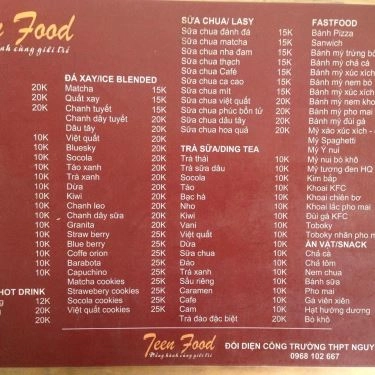 Thực đơn- Teen Food - Quán Ăn Vặt