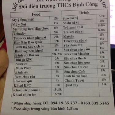 Thực đơn- Quán Ăn Teen Food - Định Công Hạ