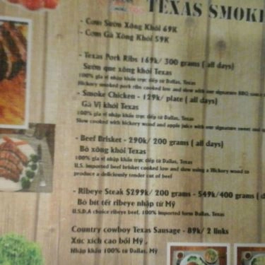Thực đơn- Quán Ăn Texas Smoke BBQ - Ẩm Thực Mỹ