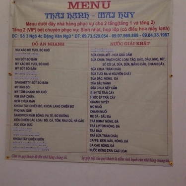 Thực đơn- Thái Hạnh - Huy Mai - Quán Ăn Vặt