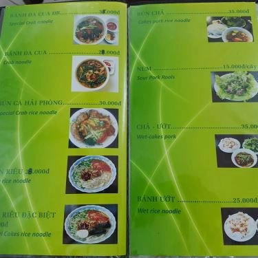 Thực đơn- Quán Ăn Thái Thanh - Bún Chả & Bánh Đa Cua