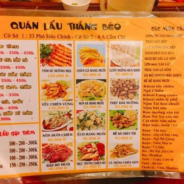 Thực đơn- Quán Ăn Lẩu Thắng Béo - Cấm Chỉ