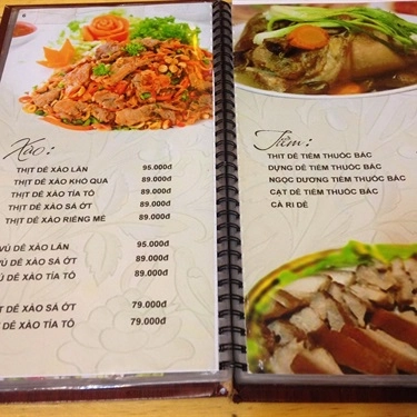 Thực đơn- Quán Ăn Dê 27 - Phố Nướng