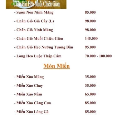 Thực đơn- Quán Ăn Thành Đạt Quán - Ẩm Thực Bắc