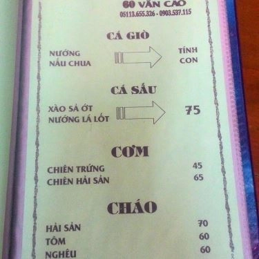 Thực đơn- Quán Ăn Thanh Hương - Ẩm Thực Việt Nam