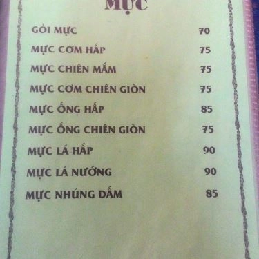 Thực đơn- Quán Ăn Thanh Hương - Ẩm Thực Việt Nam
