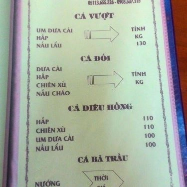 Thực đơn- Quán Ăn Thanh Hương - Ẩm Thực Việt Nam