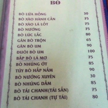 Thực đơn- Quán Ăn Thanh Hương - Ẩm Thực Việt Nam