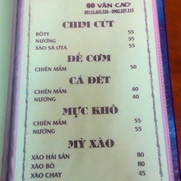 Thực đơn- Quán Ăn Thanh Hương - Ẩm Thực Việt Nam