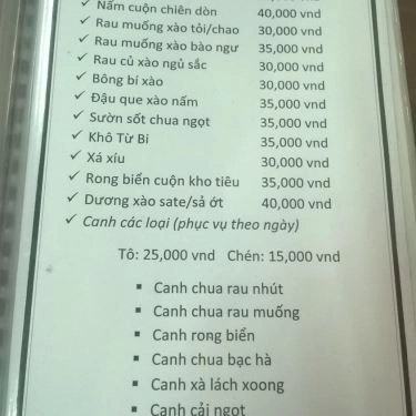 Thực đơn- Quán Ăn Thanh Phương - Món Chay