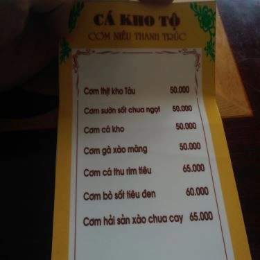 Thực đơn- Quán Ăn Thanh Trúc - Cơm Niêu Cá Kho Tộ