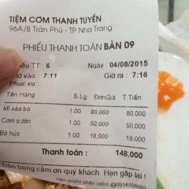 Thực đơn- Quán Ăn Cơm Thanh Tuyền - Trần Phú