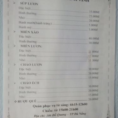 Thực đơn- Quán Ăn Lươn Đồng Xứ Nghệ Thành Vinh - 114 Lê Đình Lý