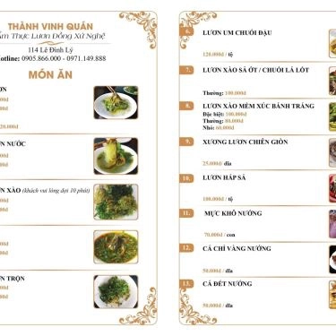 Thực đơn- Quán Ăn Lươn Đồng Xứ Nghệ Thành Vinh - 114 Lê Đình Lý