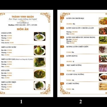 Thực đơn- Quán Ăn Lươn Đồng Xứ Nghệ Thành Vinh - 114 Lê Đình Lý