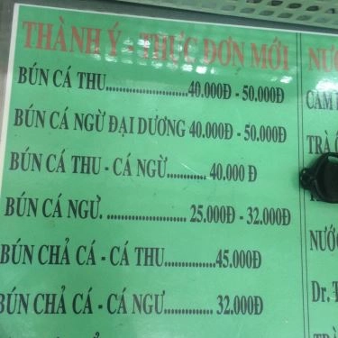 Thực đơn- Quán Ăn Thành Ý - Bún Chả Cá Quy Nhơn
