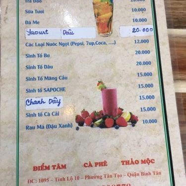 Thực đơn- Quán Ăn Thảo Mộc - Cafe & Điểm Tâm