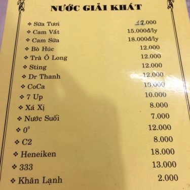 Thực đơn- Quán Ăn Thiên Cơ - Bò Bít Tết