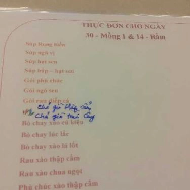 Thực đơn- Quán Ăn Thiền Tâm - Ẩm Thực Chay & Trà Đạo