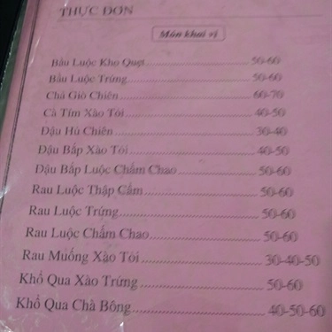 Thực đơn- Quán Ăn Thỏ Vàng Quán - Món Nhậu Bình Dân